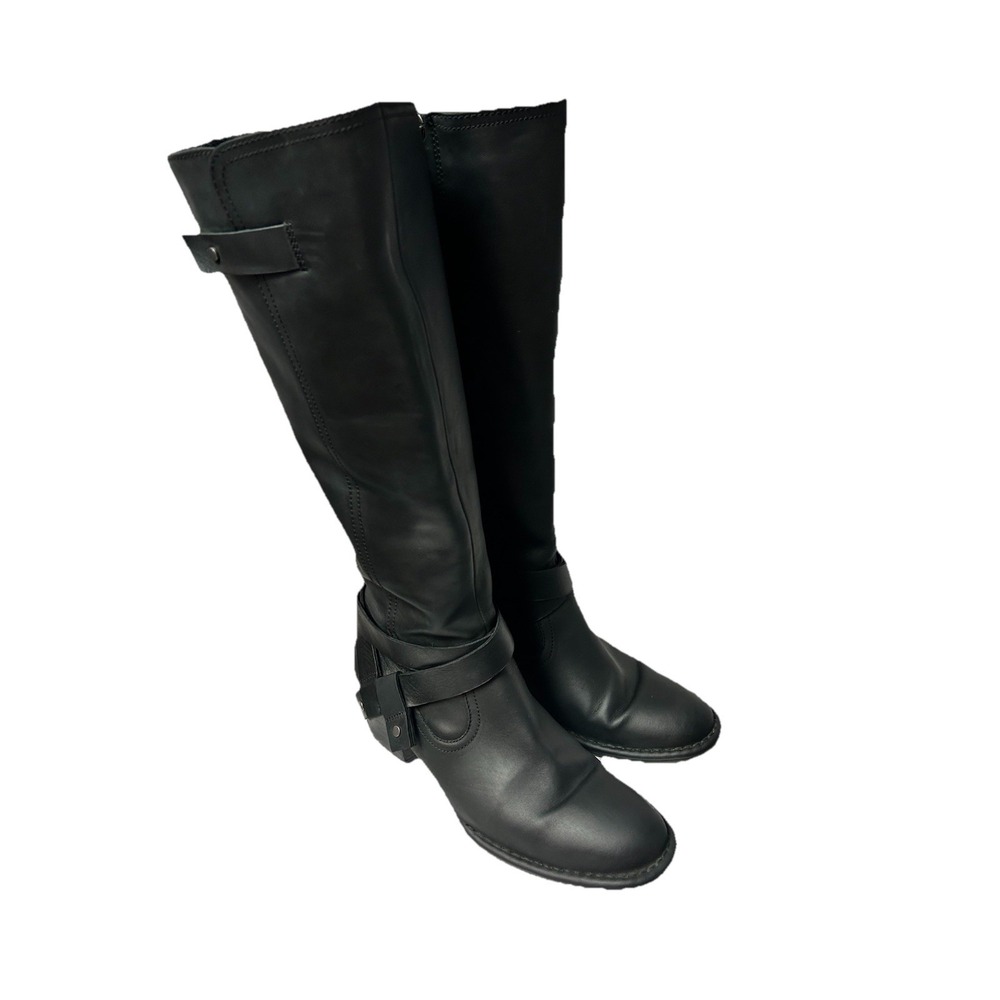 UGG Bandara Tall Black Leather Riding Boots Women's 8 Equestrian Minimalist - Picture 1 of 14